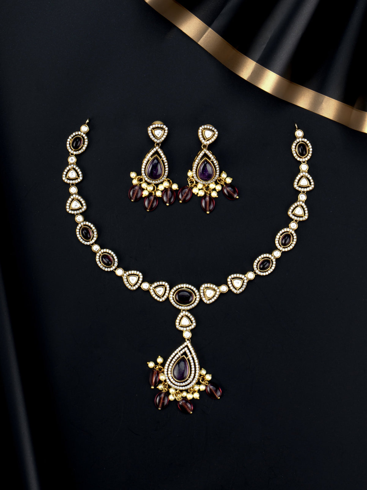 Sarika Victorian Teardrop Necklace - Purple set
