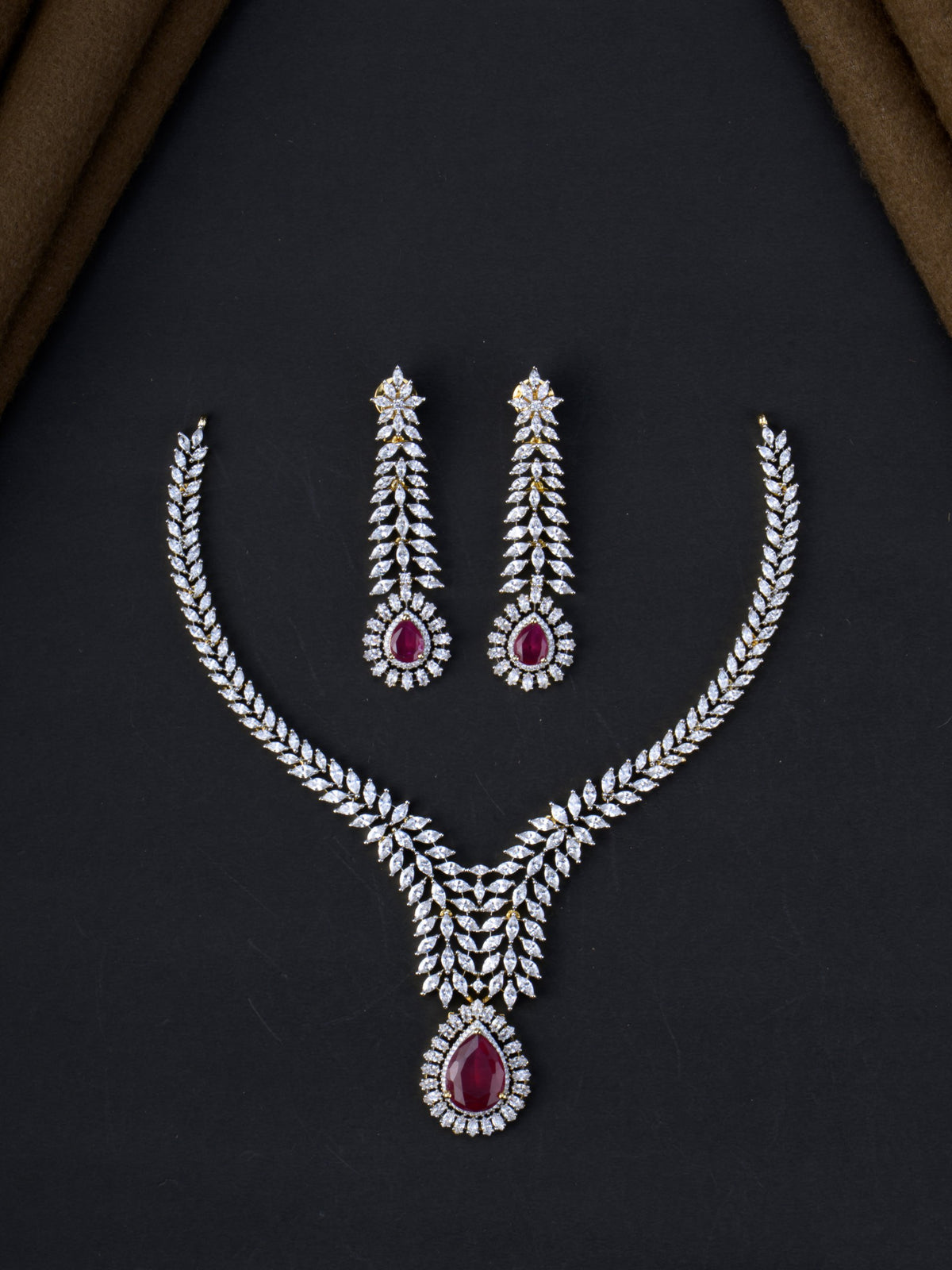 Vanamala AD Necklace Set - Red full set