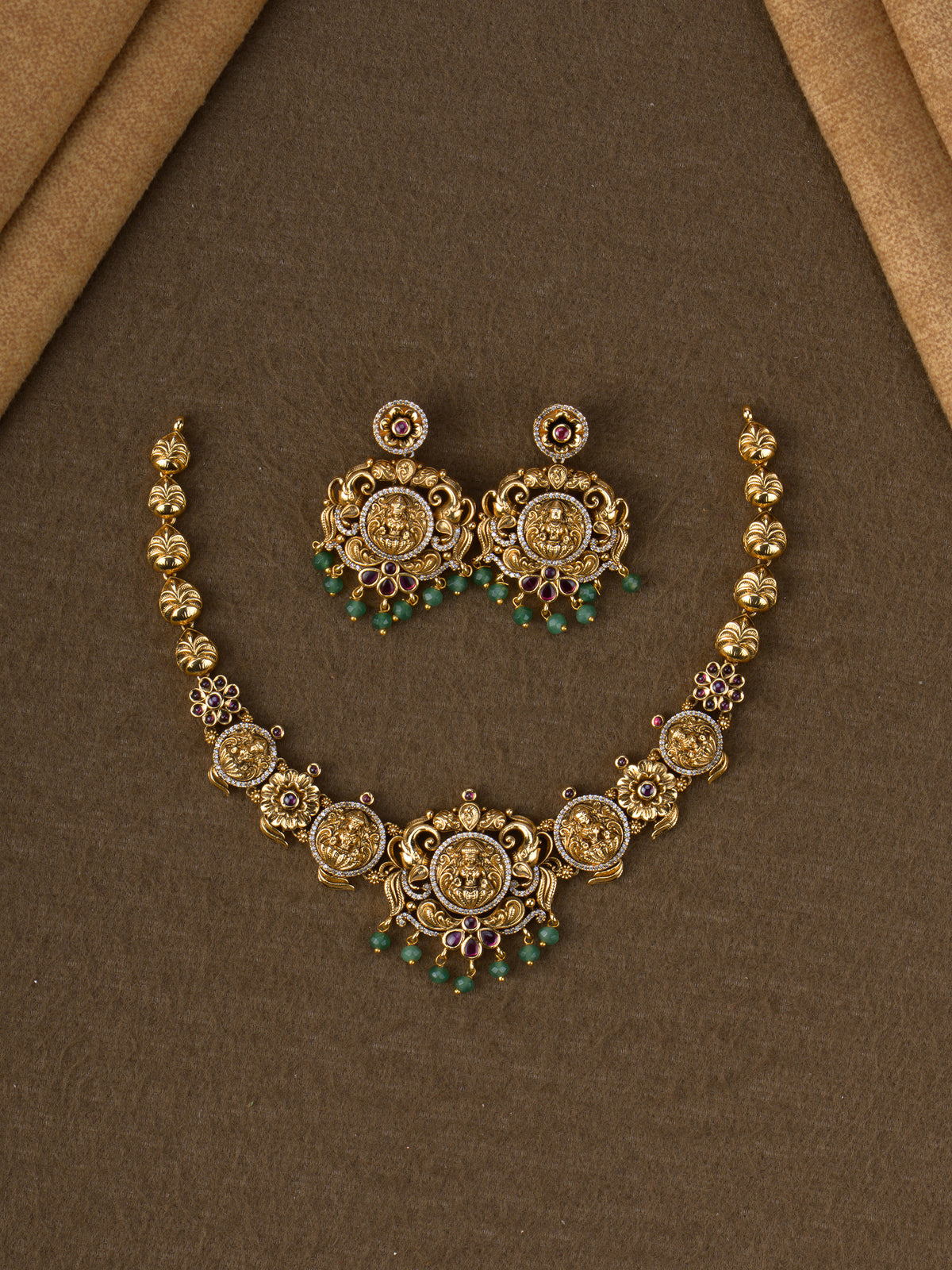 Antique Lakshmi Medallion Temple Necklace Set