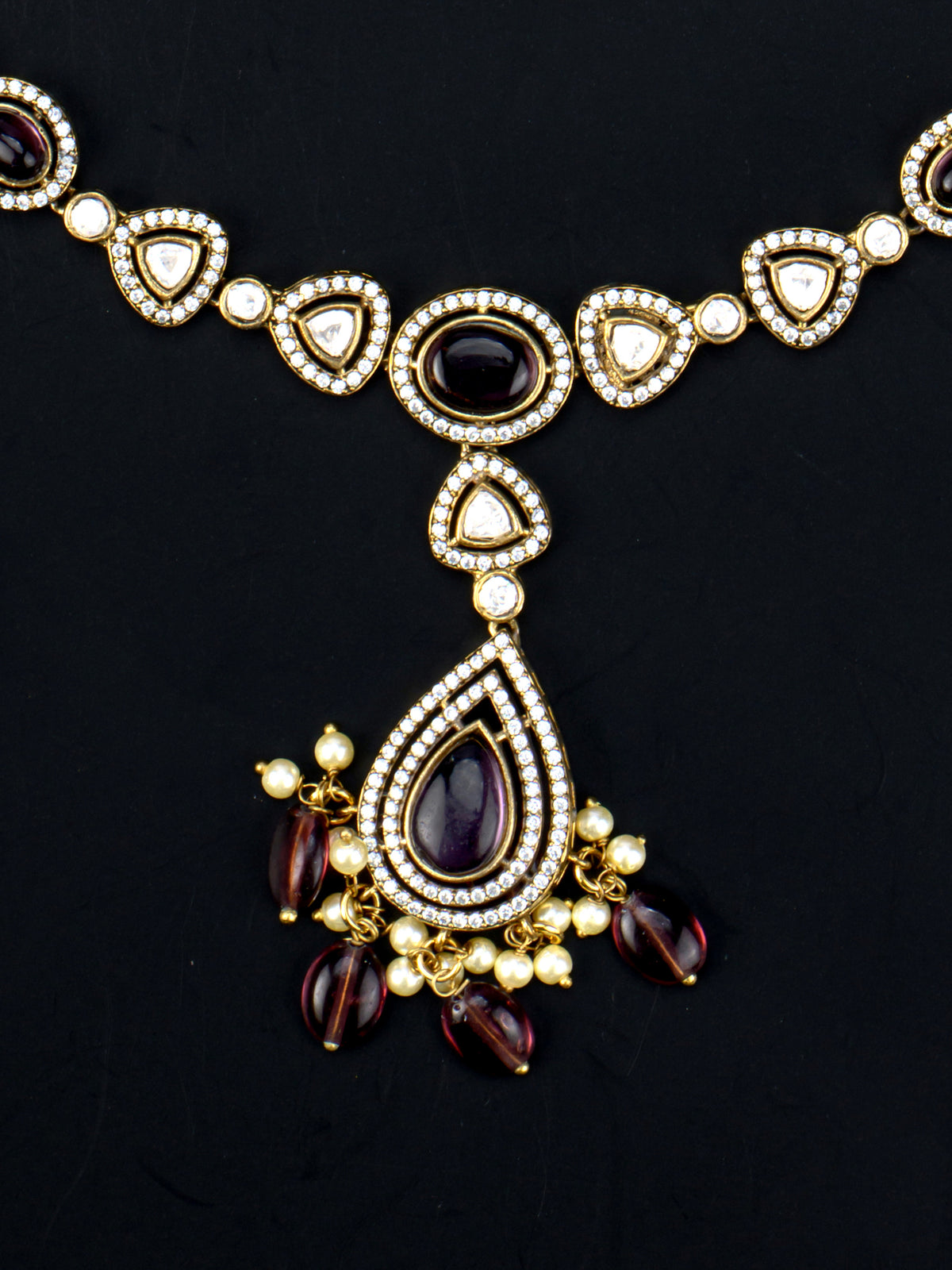 Sarika Victorian Teardrop Necklace - Purple pendant close-up