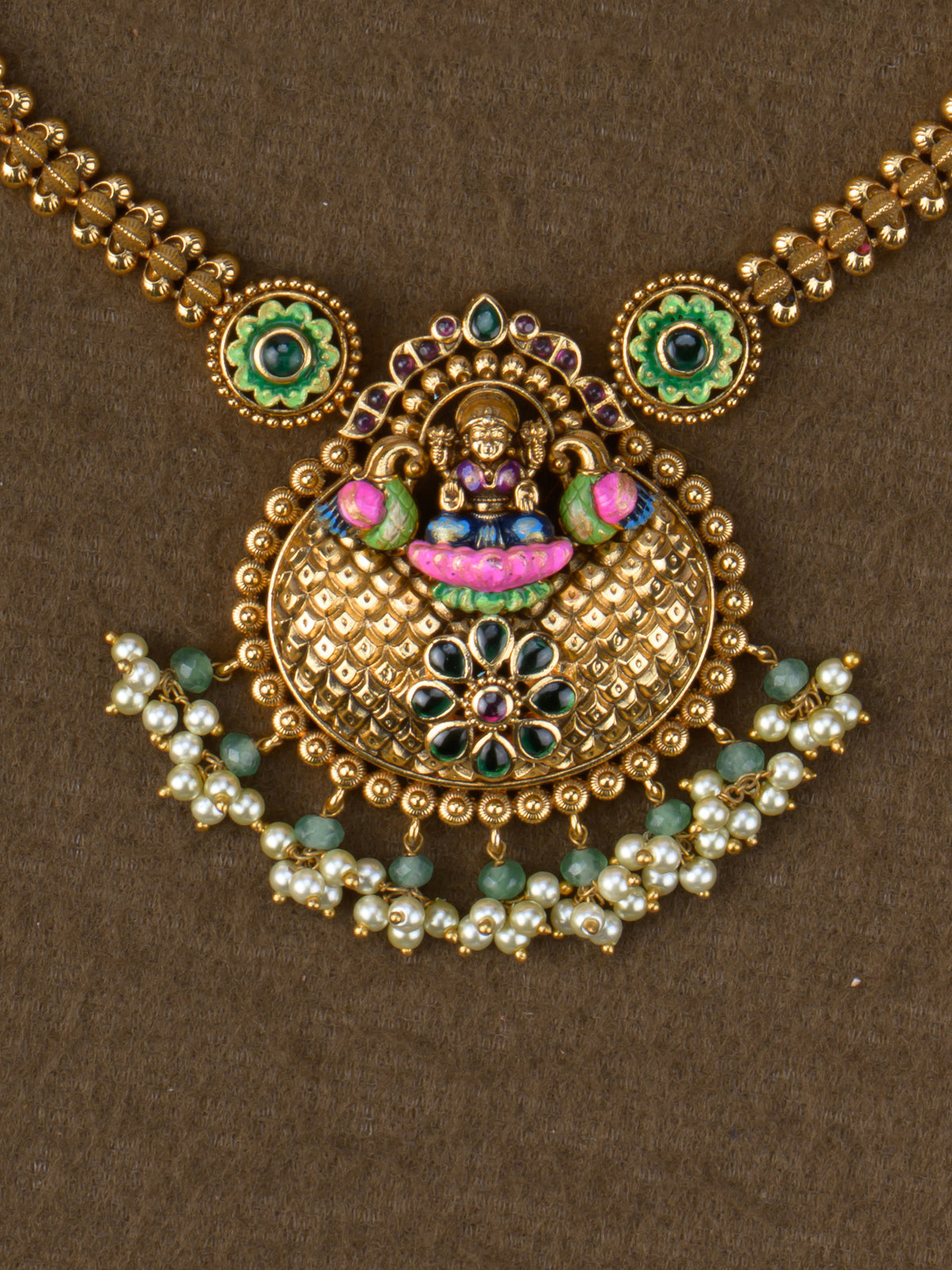 Lakshmi meenakari pendant close-up