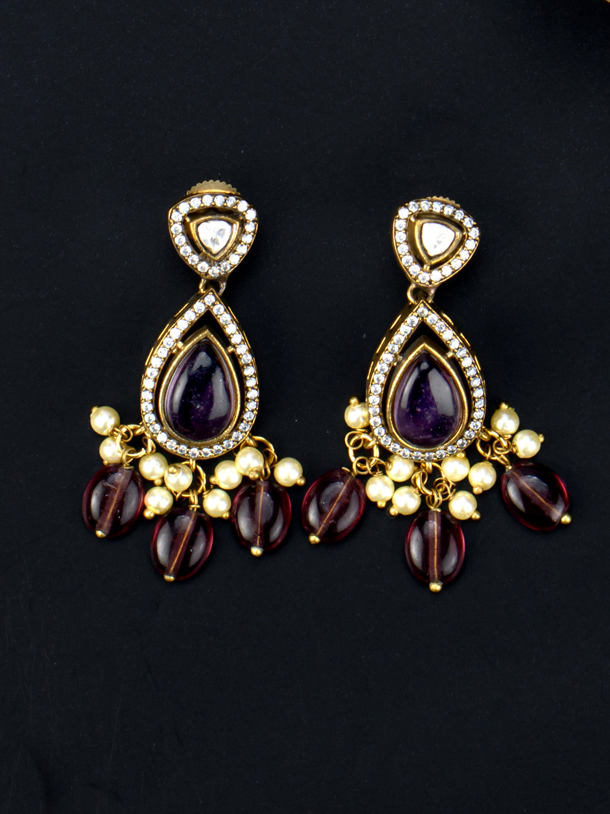 Sarika Victorian Teardrop Necklace - Purple earrings