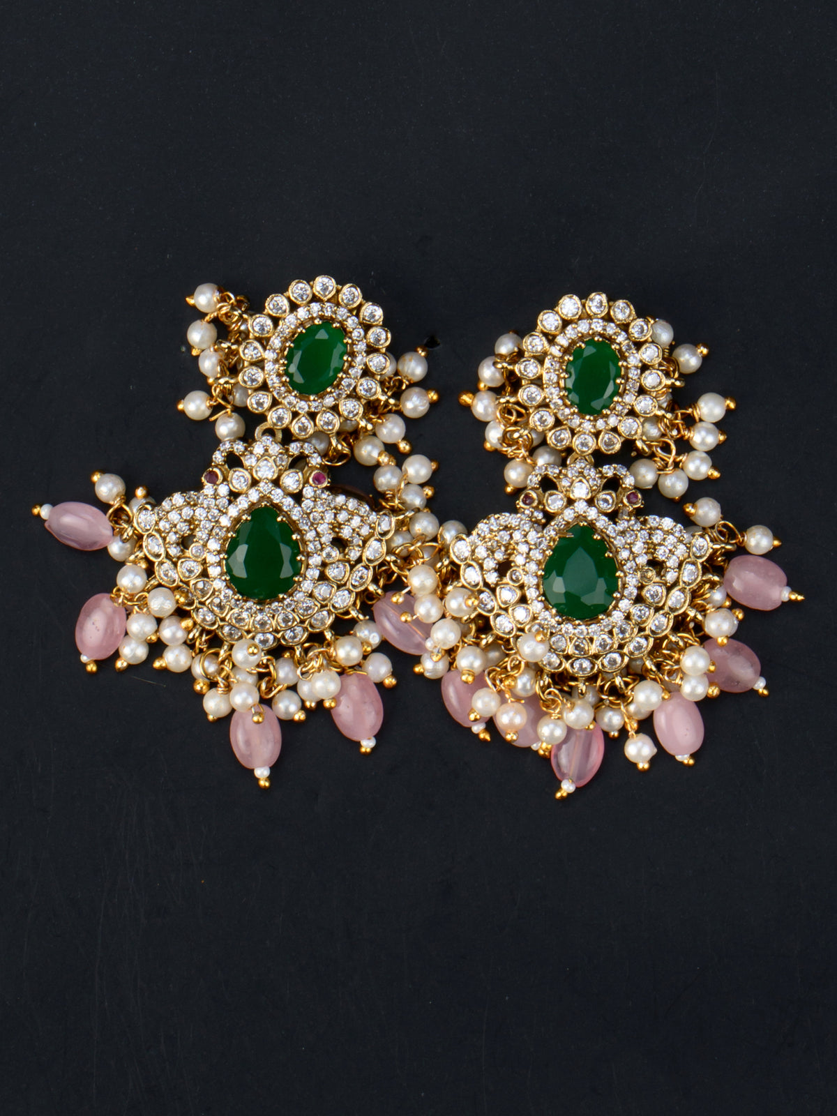 Pushpika AD Mid Haaram - Green & Pink earrings