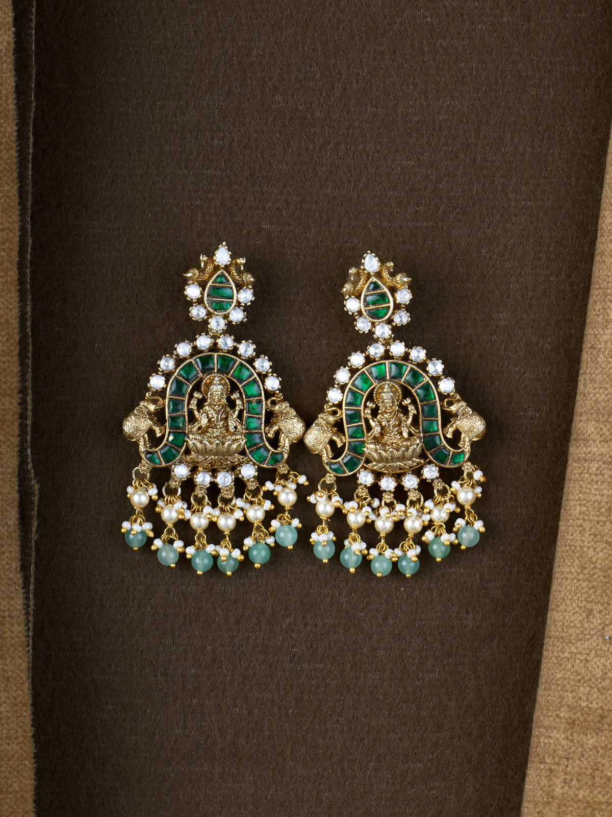 Gajalakshmi Green Kundan Earrings