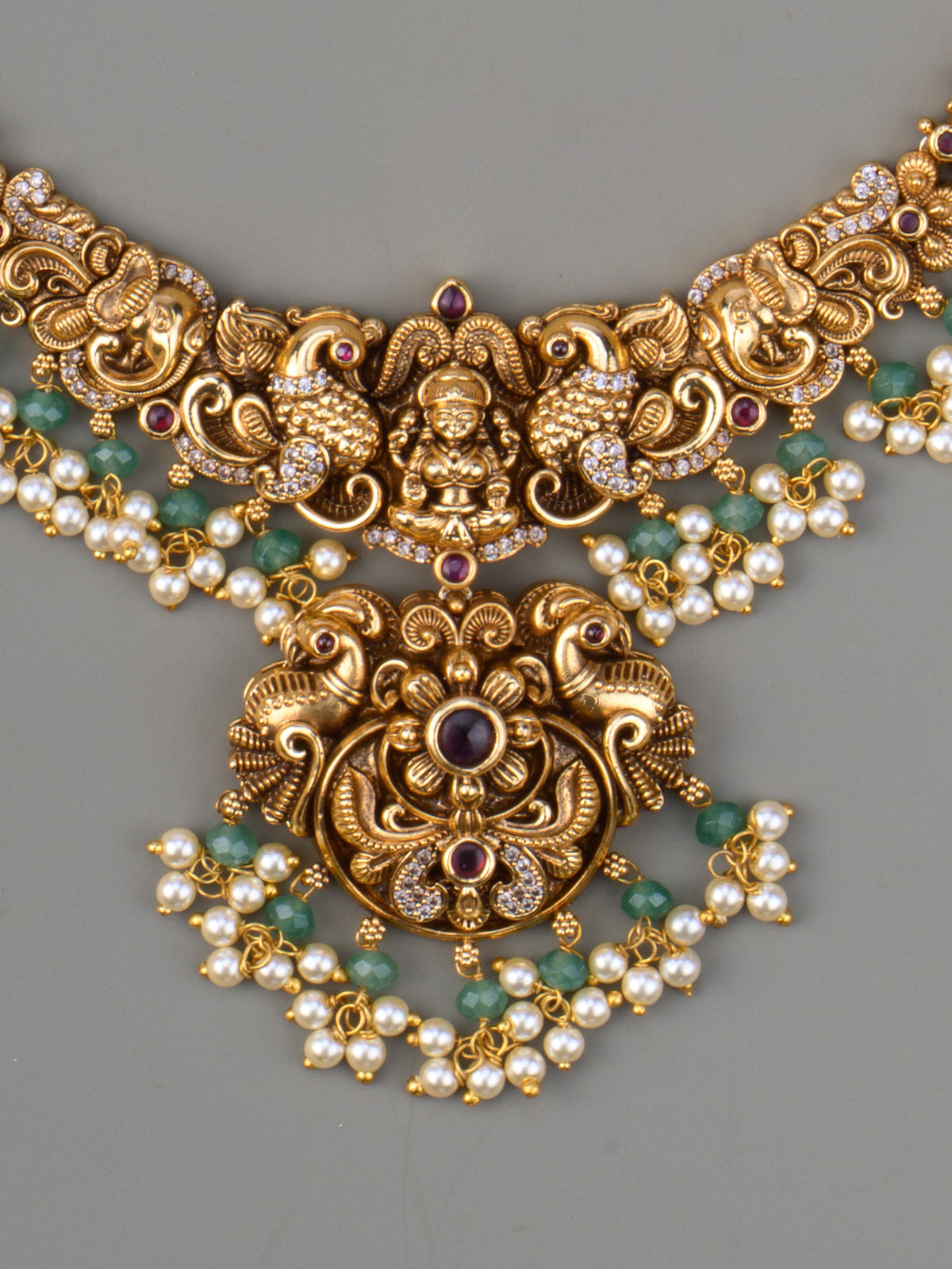 Gajalakshmi Temple Necklace Set - pendant close-up