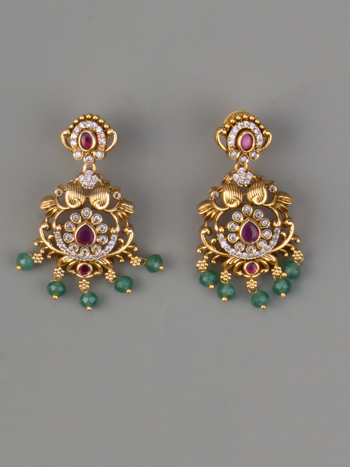 Ishani Antique AD Necklace Set - earrings