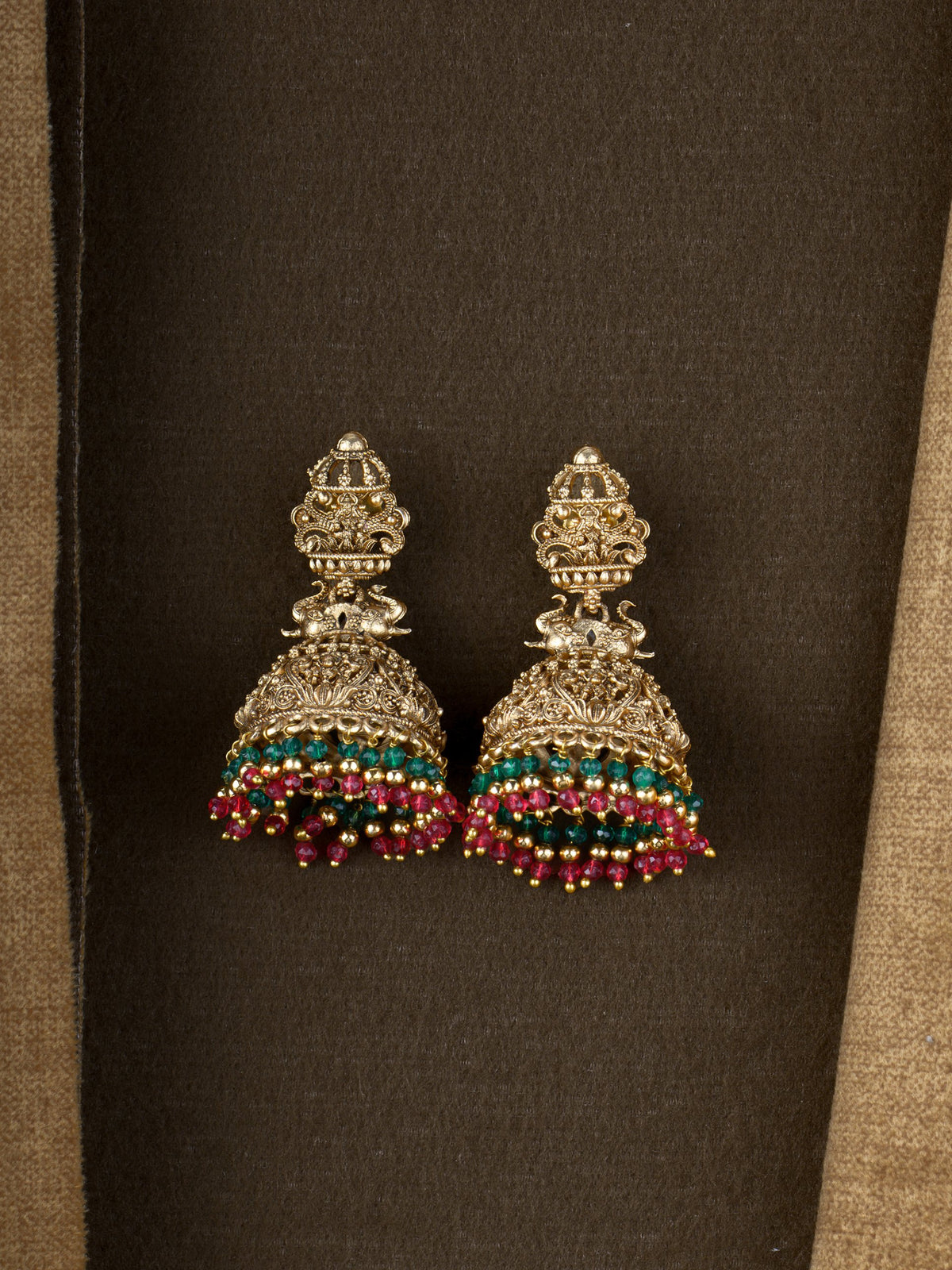 Kovil Temple Jhumkas - Pink Green