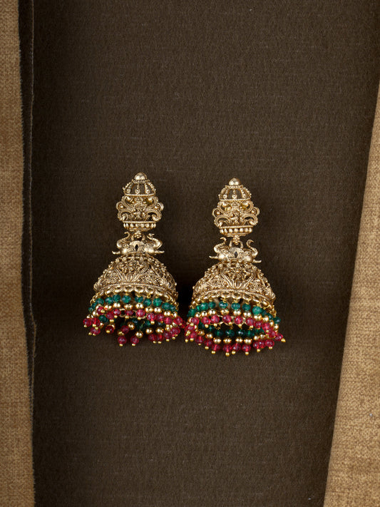 Kovil Temple Jhumkas - Pink Green