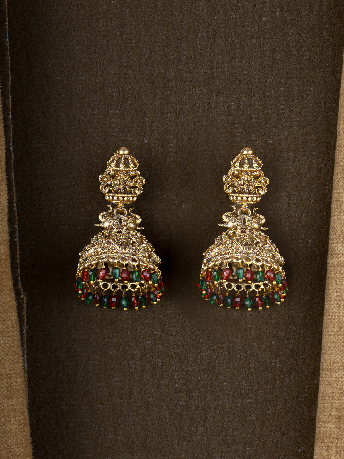 Kovil Temple Jhumkas - Red Green