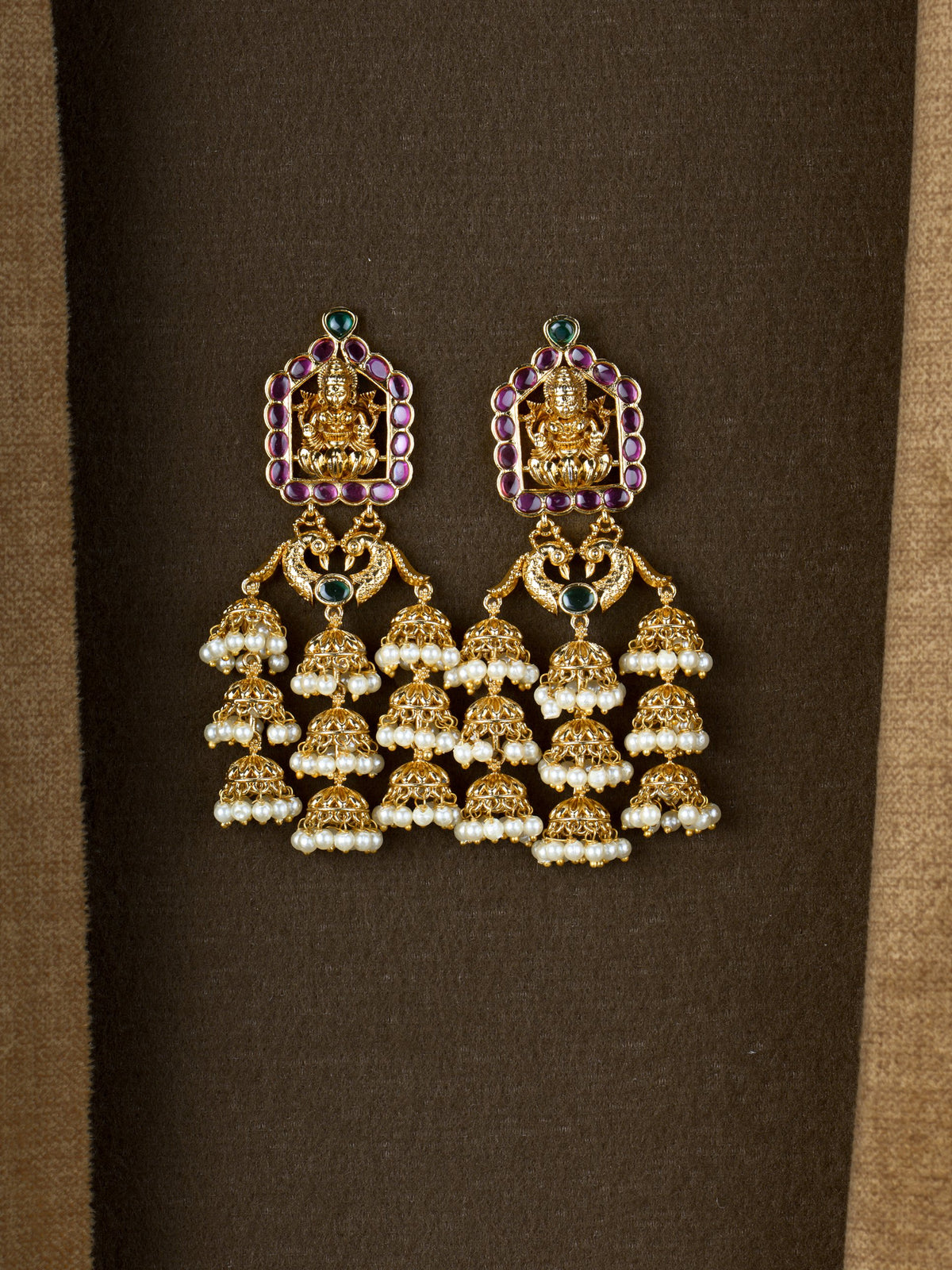 Mahalakshmi Peacock Layered Jhumkas
