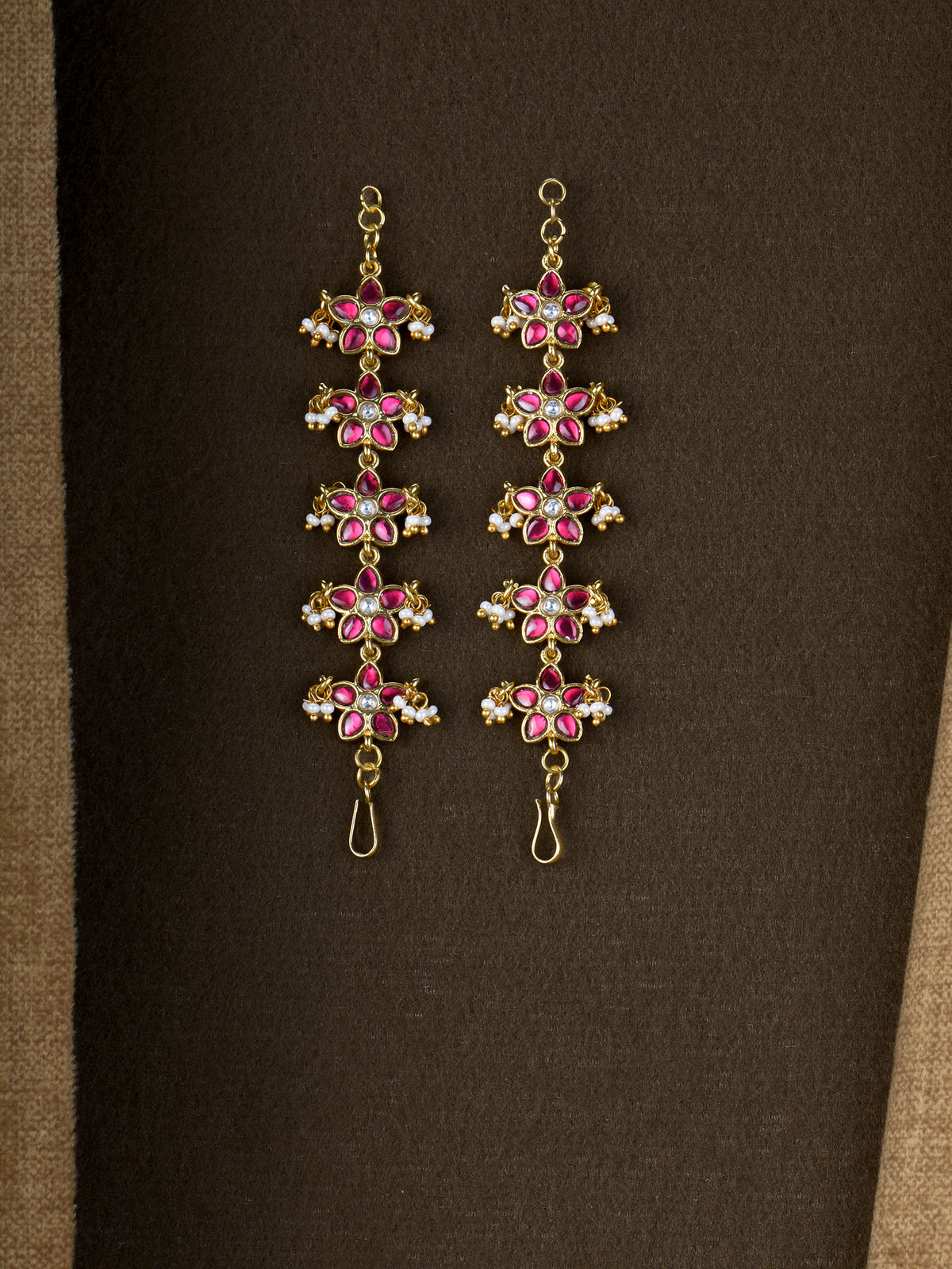 Mallika Kundan Ear Chains - Red