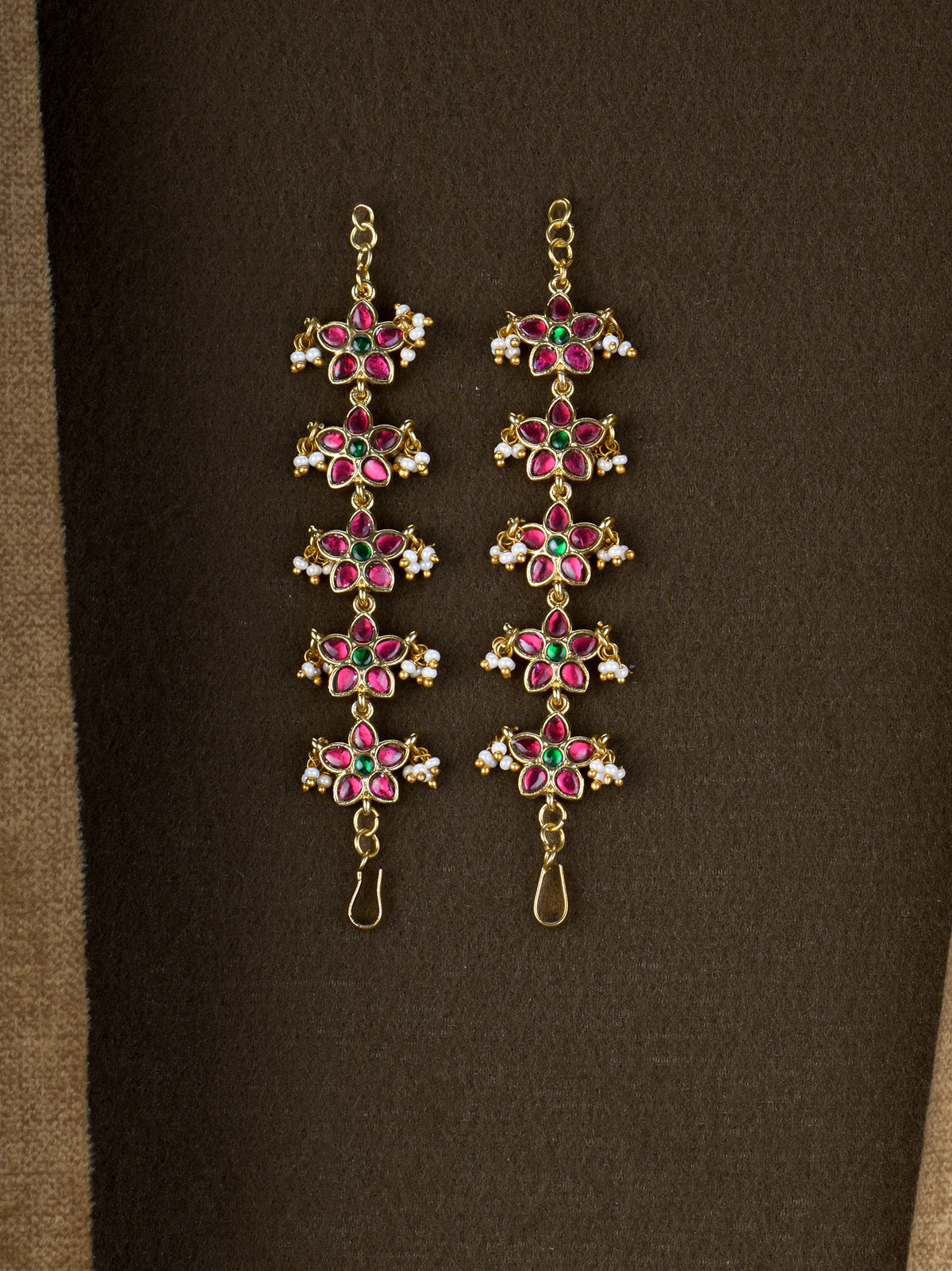 Mallika Kundan Ear Chains - Ruby Green