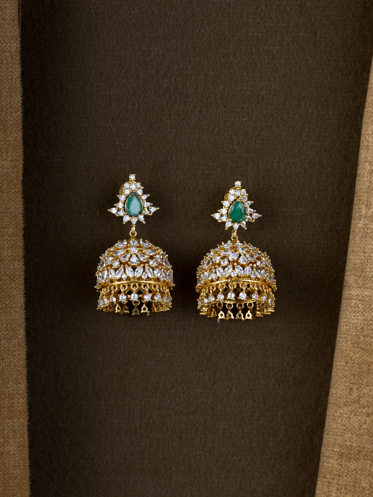 Tara Zircon Jhumkas - Green