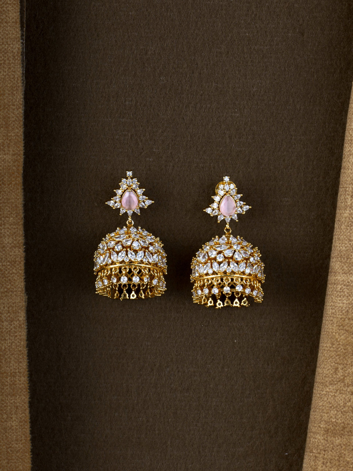 Tara Zircon Jhumkas - Pastel Pink