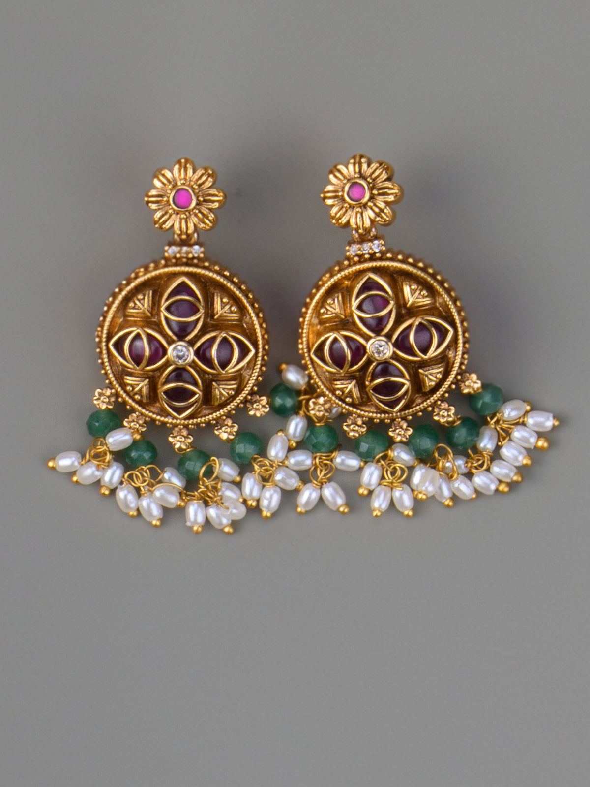 Thamarai Kempu Thin Haaram Set - earrings